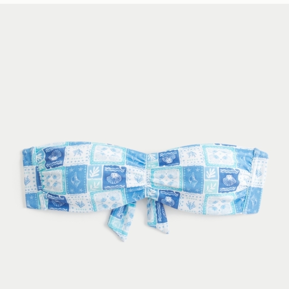 Hollister Blue and White Retro Bikini Top